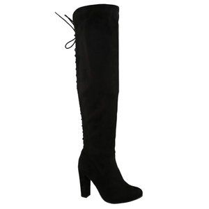 Women's Back Lace Up Over-The-Knee Chunky High Heel Boots - US 6.5